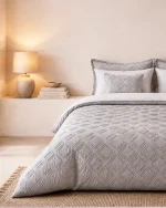 ست روتختی طرح ژاکارد لوزی میکروفایبر رنگ خاکستری روشن