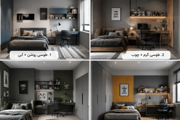 دیزاین اتاق پسرانه رنگ طوسی